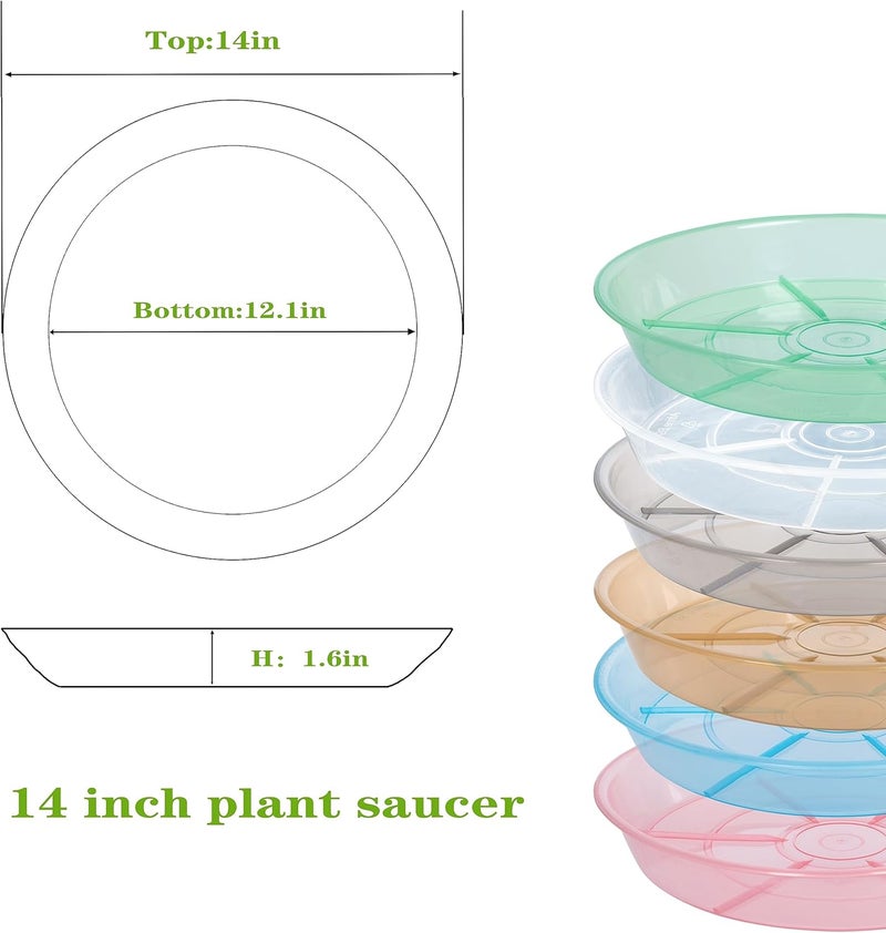 Afrine 2 Pack Plant Saucer Drip Tray 13 14 inch, Large Heavy Sturdy Plastic Planter Flower Pot Saucers for Indoor Outdoor Garden, Plant Water Drip Trays for pots (14" 2Pack, Clear) - Image 2